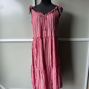Angie Pink and White Striped Midi Dress